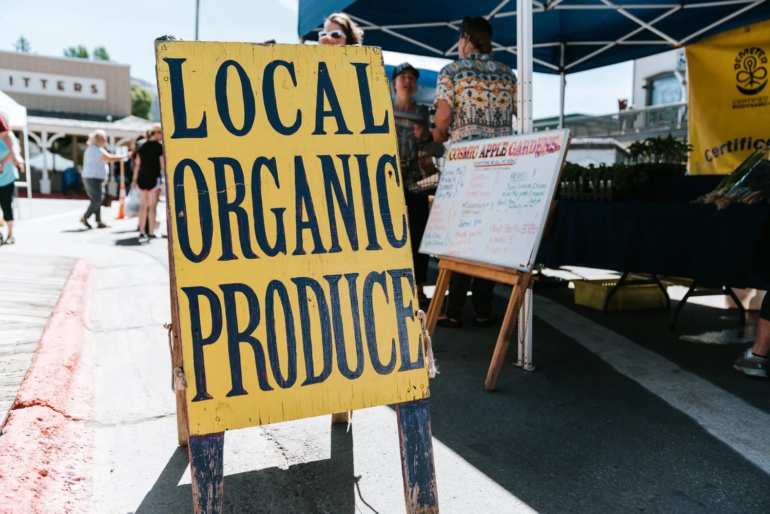 Vendors and shoppers at the Jackson Hole Farmers Market